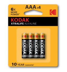 KODAK XTRALIFE alkalická batéria AAA 4 blister 4 ks